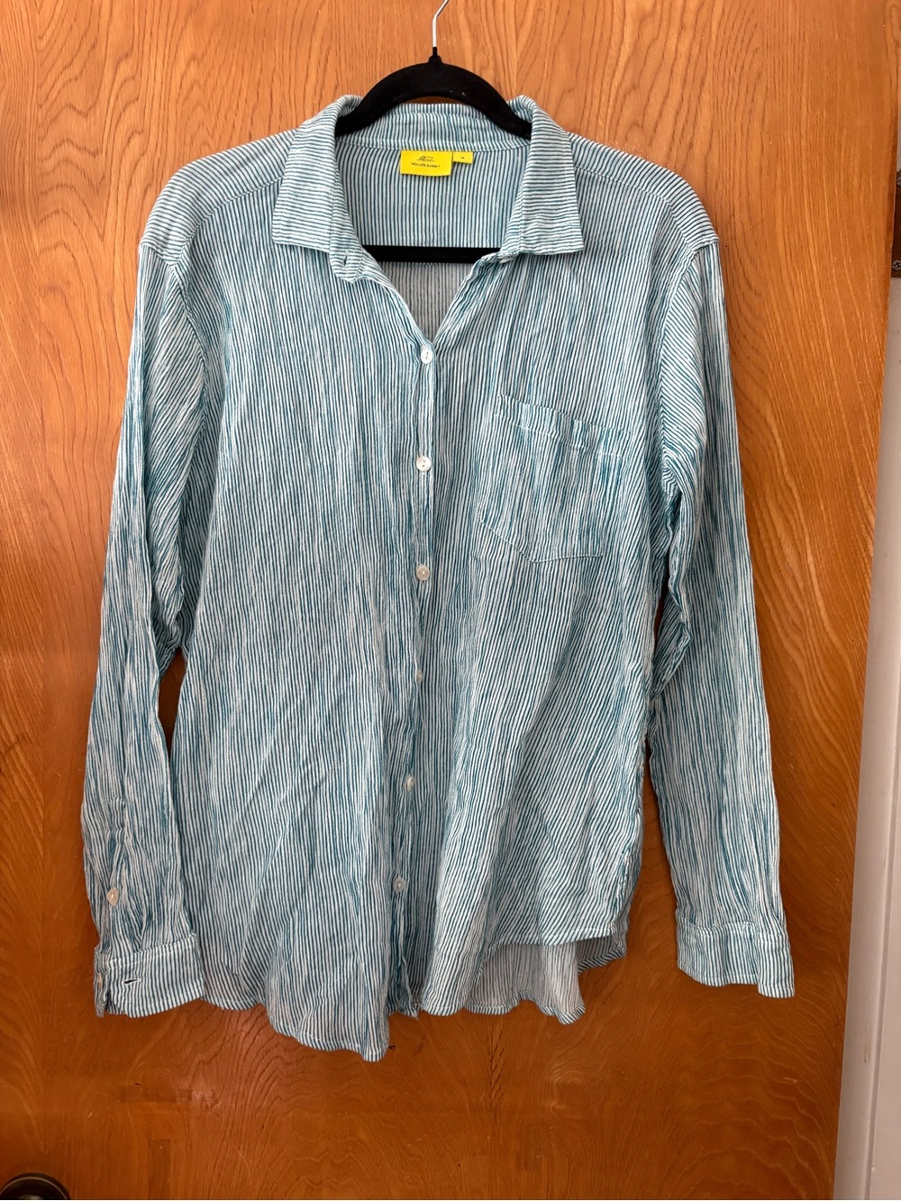 Roller Rabbit Teal and White Striped Casual Button-Down Shirt M